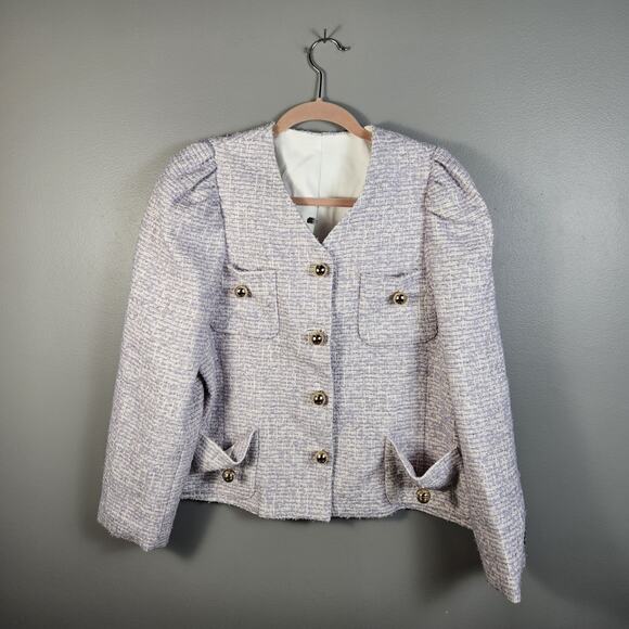 pushBUTTON Jackets & Blazers - pushBUTTON Clothing Tweed Blazer Jacket Lavender Size Small Gold Accents KPop